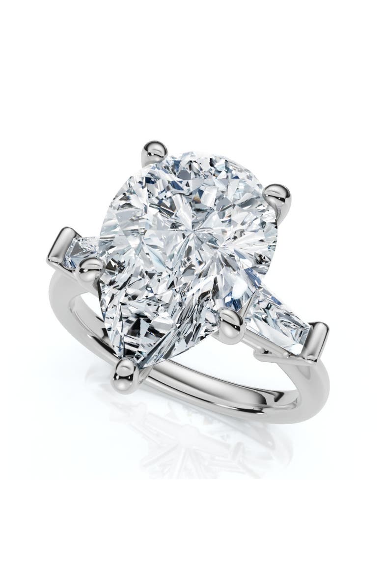 5 1/2Ct Certified Pear & Baguette Diamond Engagement Ring Gold Lab grown, Alternate, color, 14k White Gold