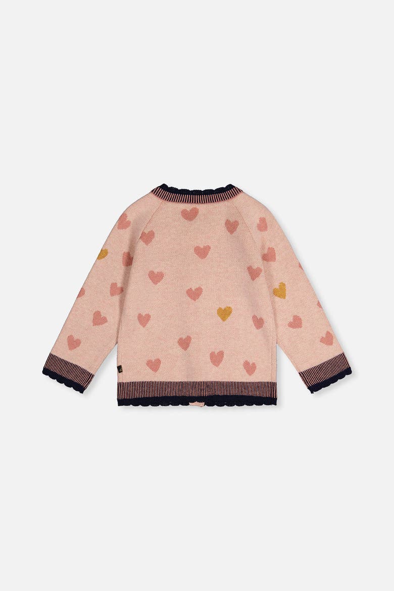Knitted Jacquard Heart Pattern Scalloped Trim Cardigan, Alternate, color, Pale Dusty Pink and Navy