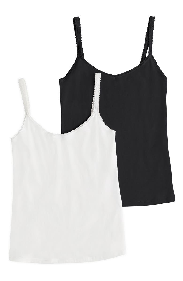 On Gossamer 2-Pack Cabana Cotton Reversible Camisoles, Main, color, Black/ White