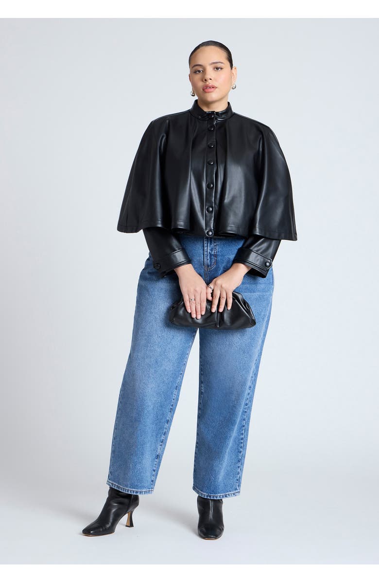 ELOQUII Faux Leather Cape Jacket, Alternate, color, 