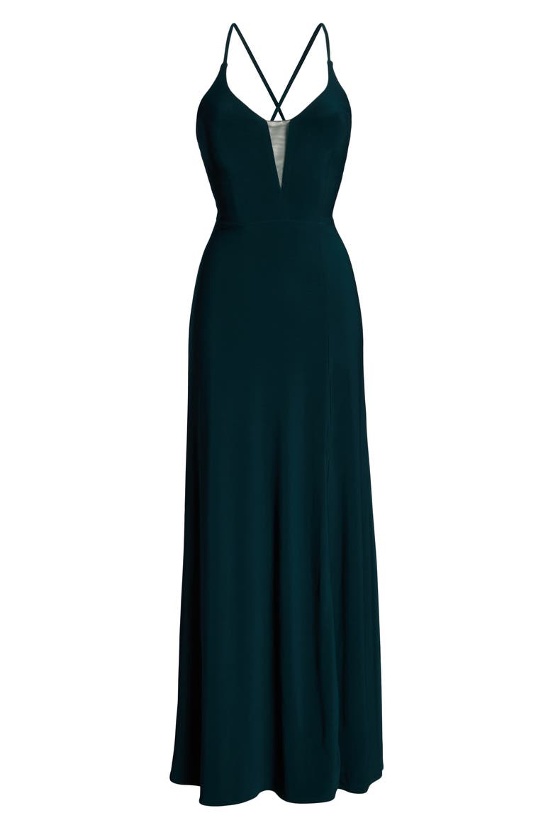 Lace-Up Back Evening Dress, Alternate, color, DARK GREEN