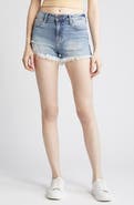 HIDDEN JEANS Distressed Side Zip Fringe Denim Shorts
