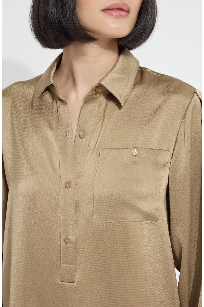 Mabel Hammered Satin Popover Shirt, Alternate, color, GOLDEN OLIVE