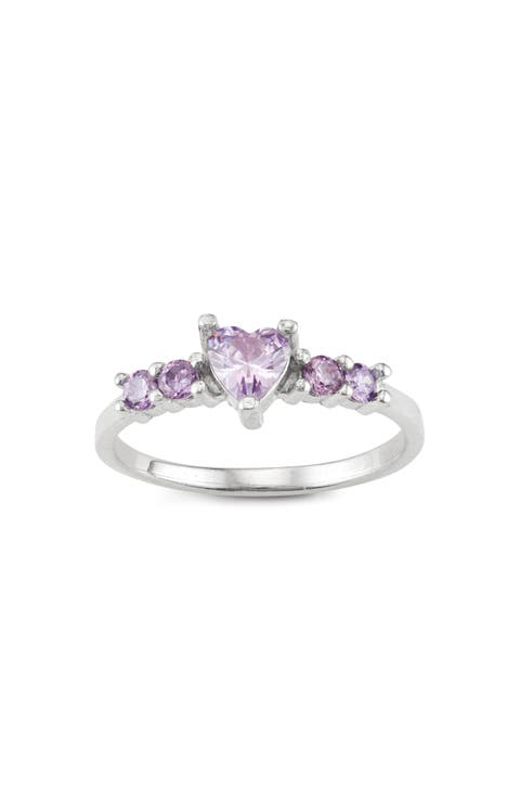 Kids' Sterling Silver Cubic Zirconia Birthstone Heart Ring