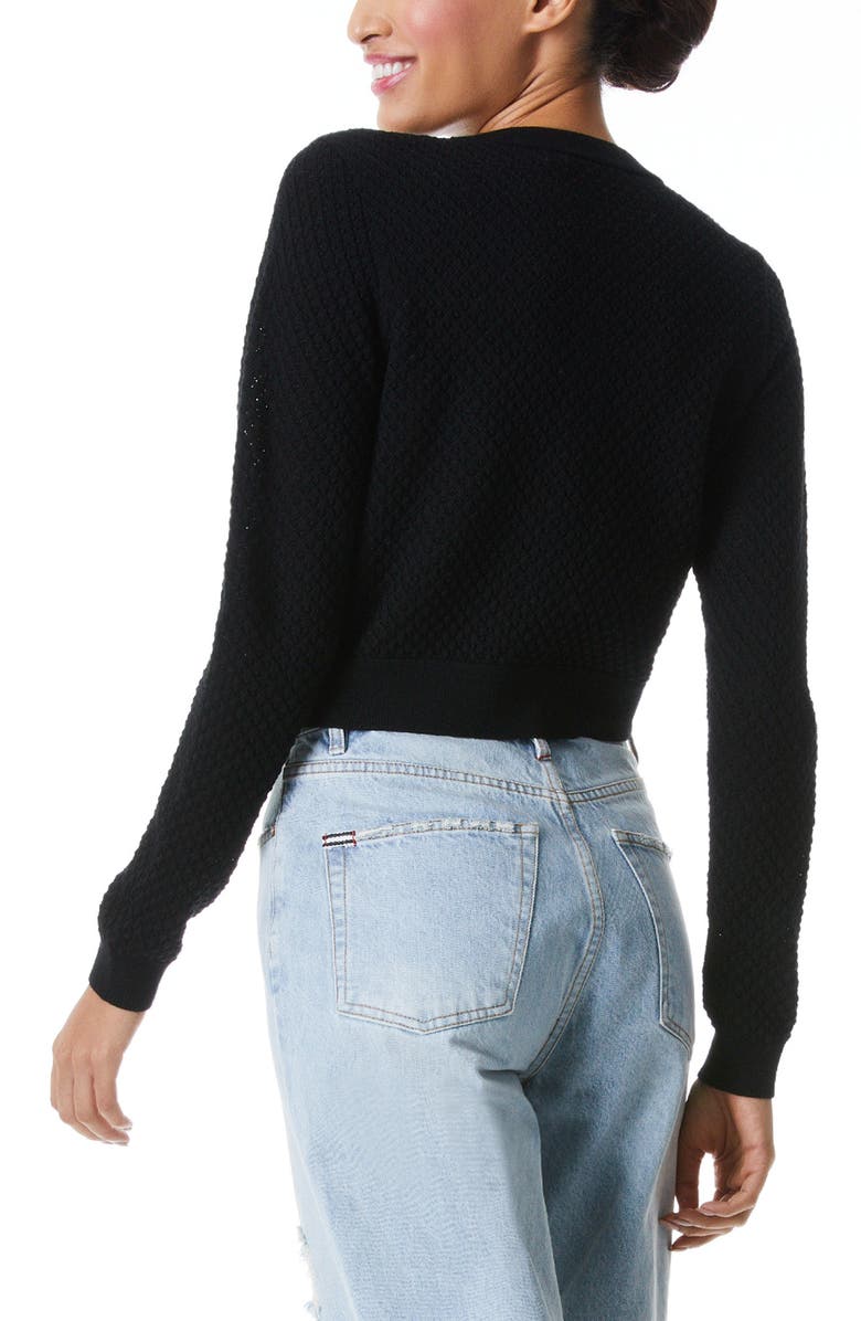 Alice + Olivia Selma Floral Appliqué Stretch Wool Crochet Cardigan, Alternate, color,