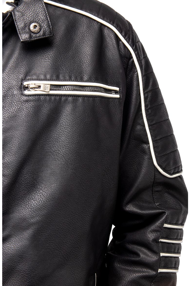 Faux Leather Hooded Moto Jacket with Faux Fur Lining, Alternate, color, BLACK/ WHITE