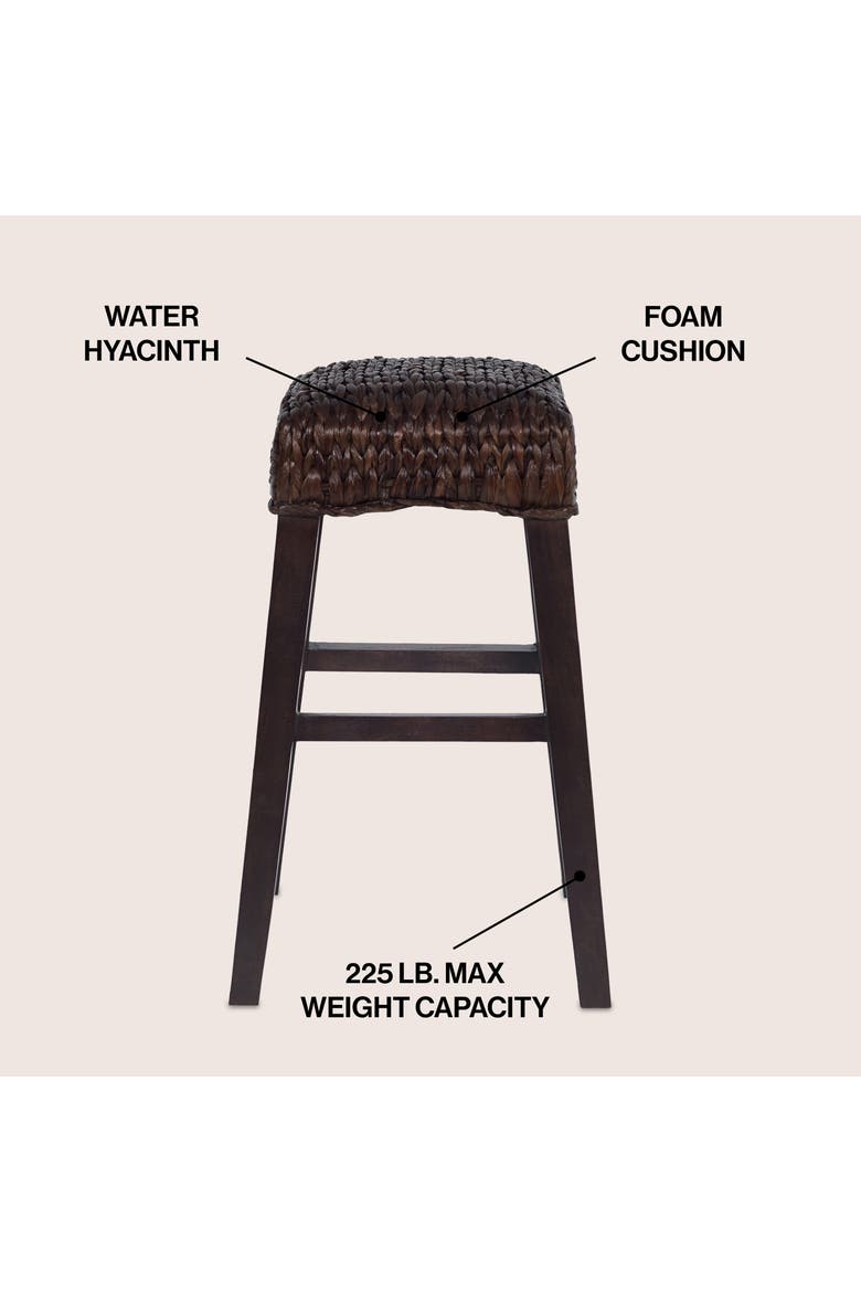 Maui Hyacinth/Wood Backless Stool, Woven Seat with Natural Wood Frame, Alternate, color, Dark Brown (29.5" Bar Stool)