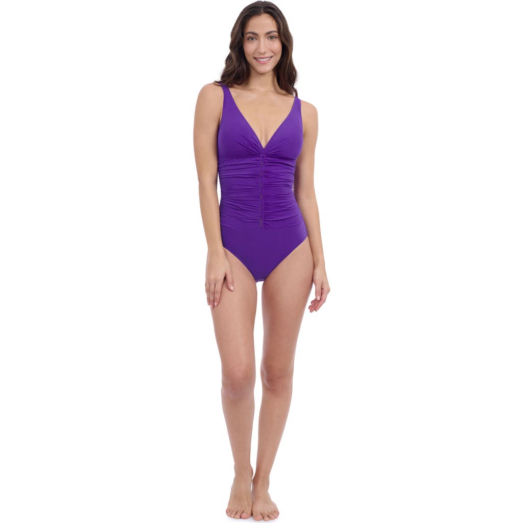 Shop Profile By Gottex Solo D Cup V Neck One Piece In Violet