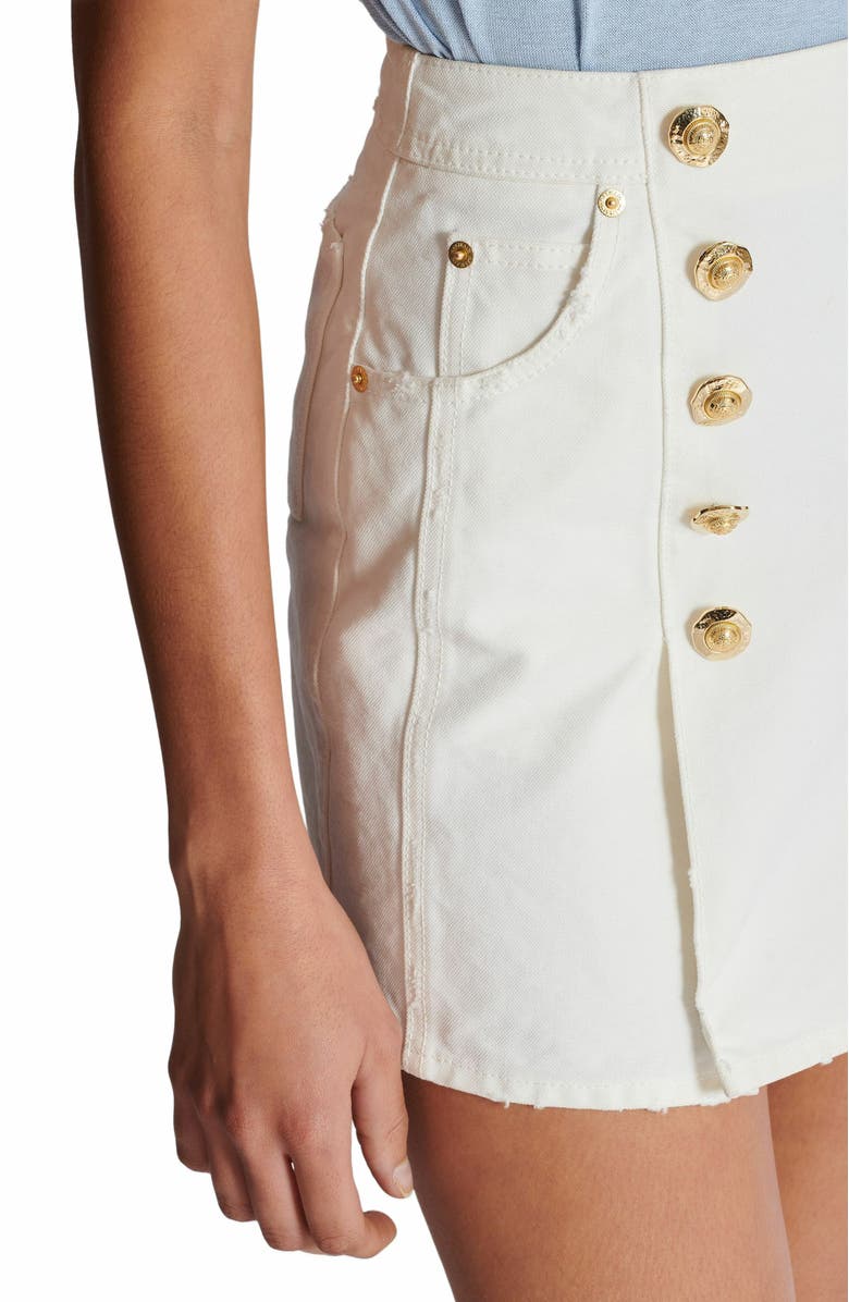 Balmain Short Cotton Canvas Skirt, Alternate, color, White