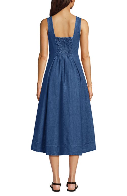 LANDS' END LANDS' END PLEATED SQUARE NECK COTTON POPLIN MIDI DRESS 