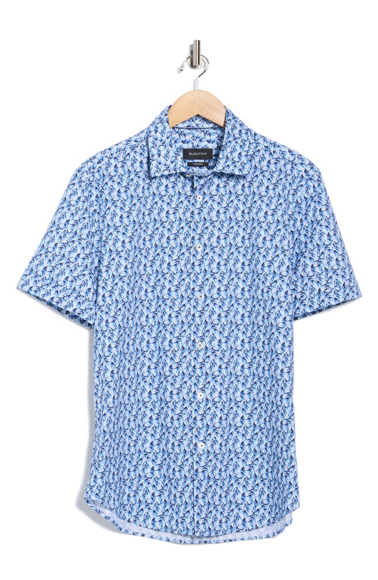 Bugatchi Miles OoohCotton<sup>®</sup> Short Sleeve Button-Up Shirt, Alternate, color, Air Blue