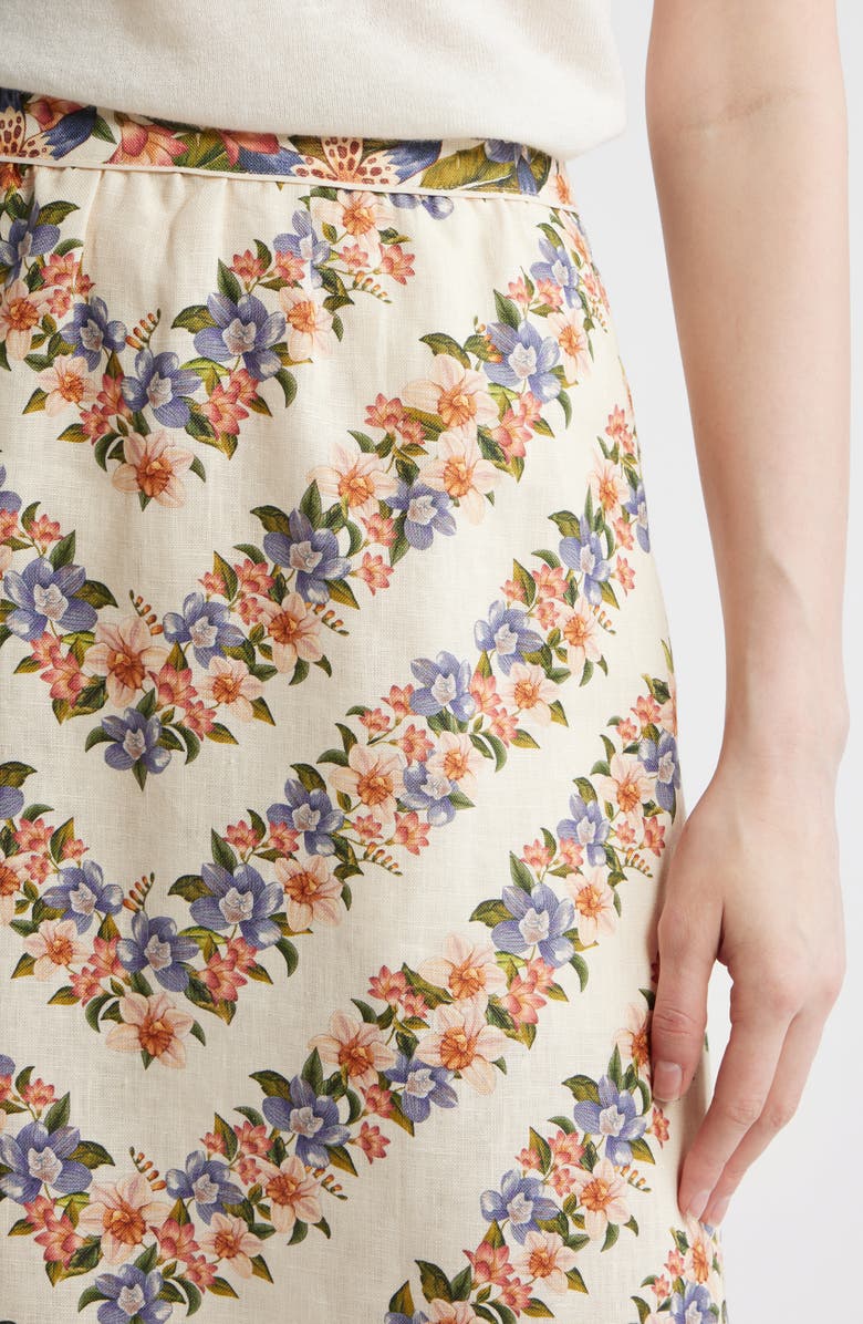 FARM Rio Floral Linen Midi Skirt, Alternate, color, Sand