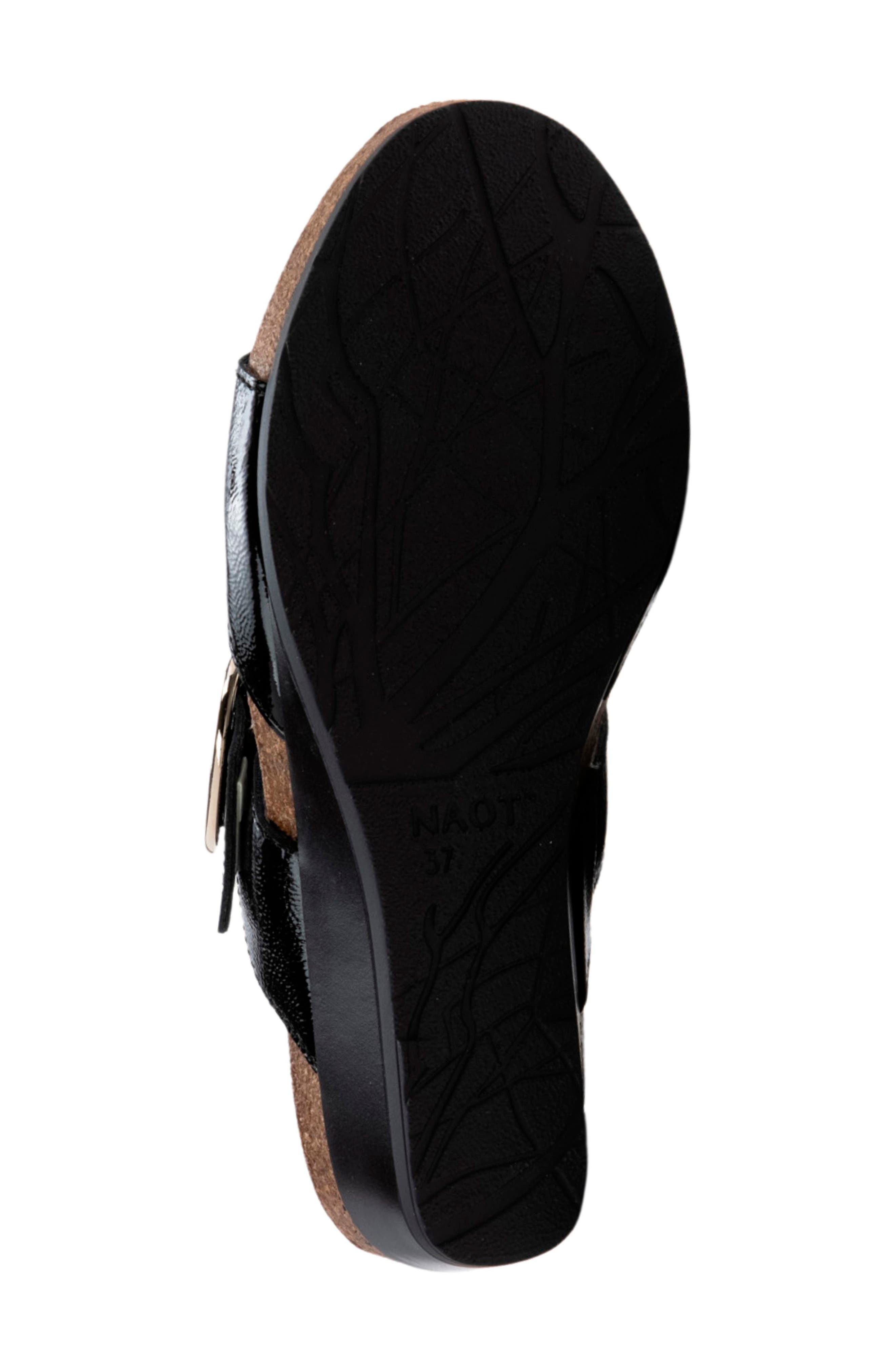 Naot Magic Wedge Sandal, Alternate, color, Black Crinkle Patent Leather