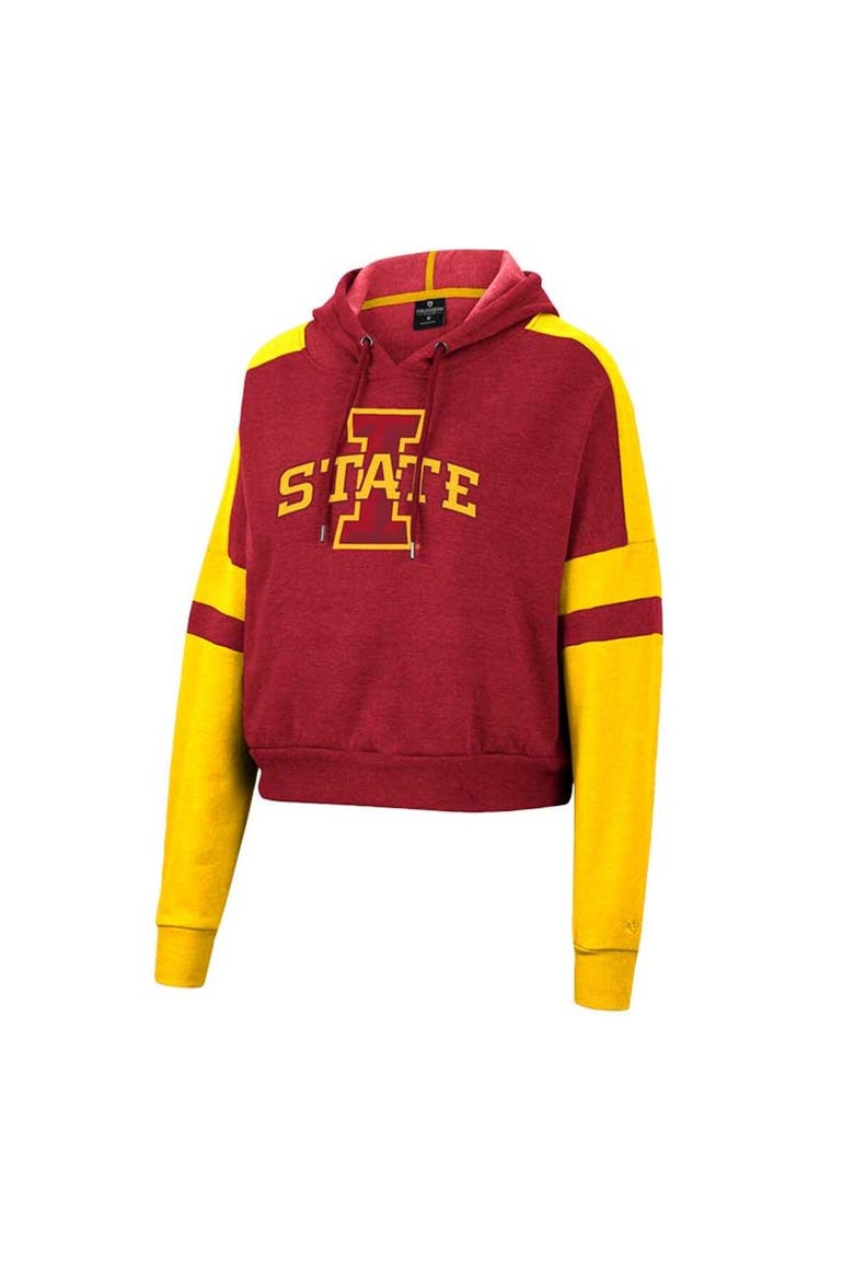 Women's Colosseum Cardinal Iowa State Cyclones Throwback Stripe Arch Logo Cropped Pullover Hoodie, Alternate, color, Cardinal