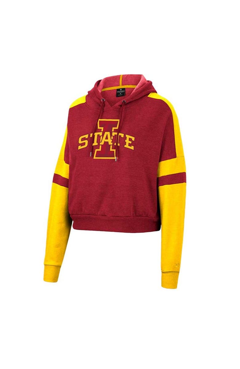COLOSSEUM Women's Colosseum Cardinal Iowa State Cyclones Throwback Stripe Arch Logo Cropped Pullover Hoodie, Alternate, color, 