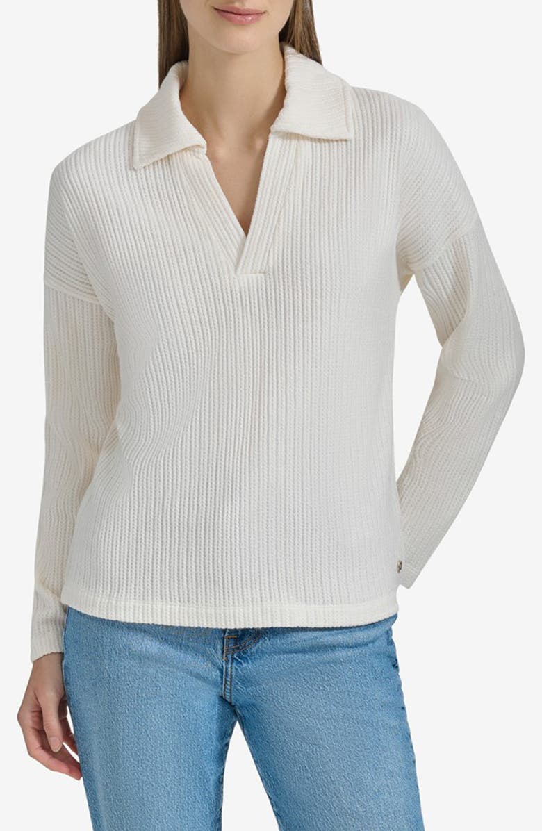 Andrew Marc Long Sleeve Polo Sweater, Main, color, Cream
