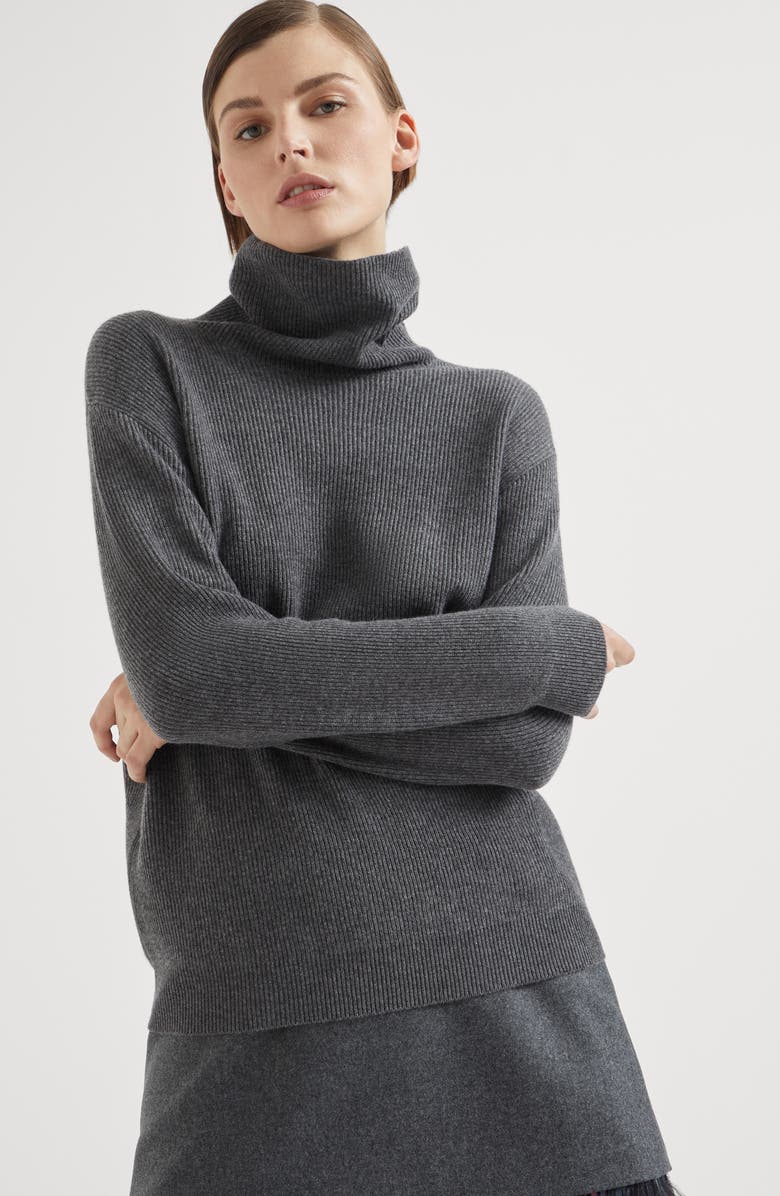 Brunello Cucinelli English Rib knit sweater, Alternate, color, Lead