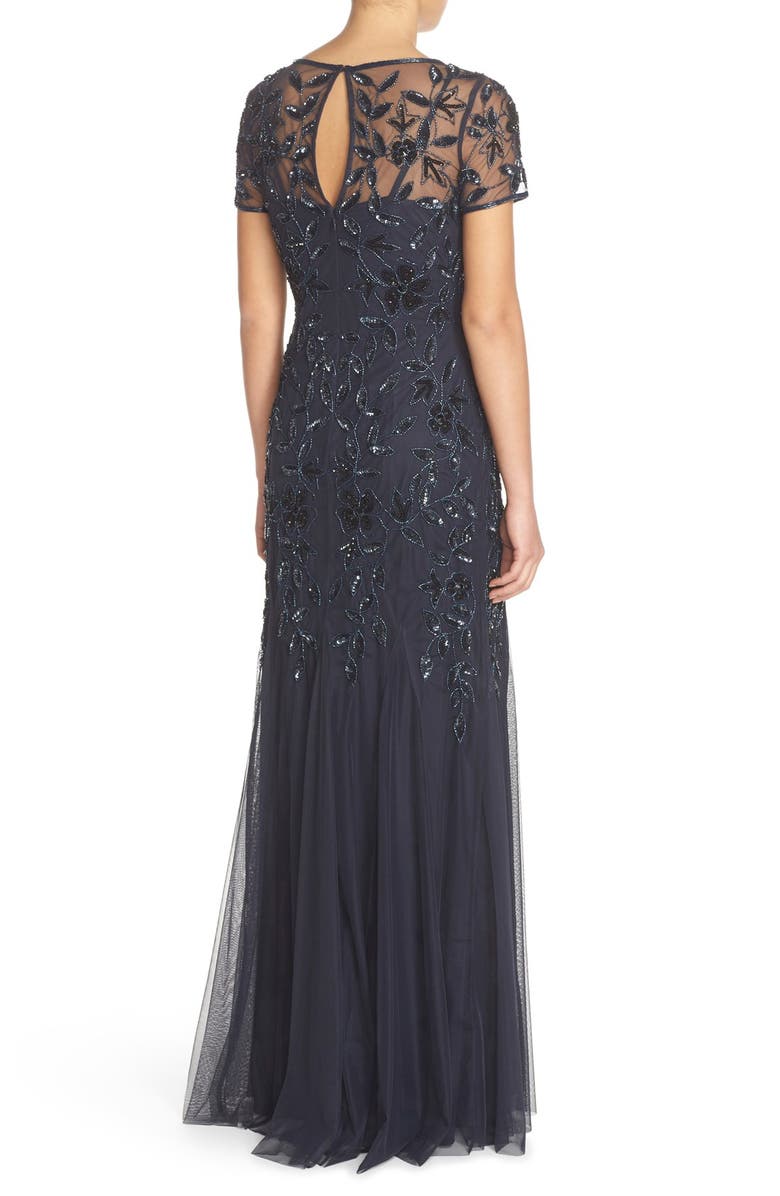 Adrianna Papell Floral Beaded Trumpet Gown, Alternate, color, 