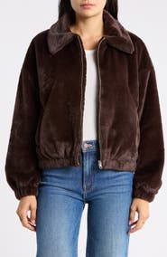Thread & Supply Faux Fur Zip Bomber Jacket