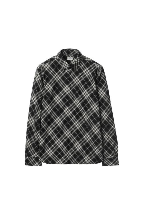 Burberry Relaxed Fit Check Cotton Flannel Shirt In Black