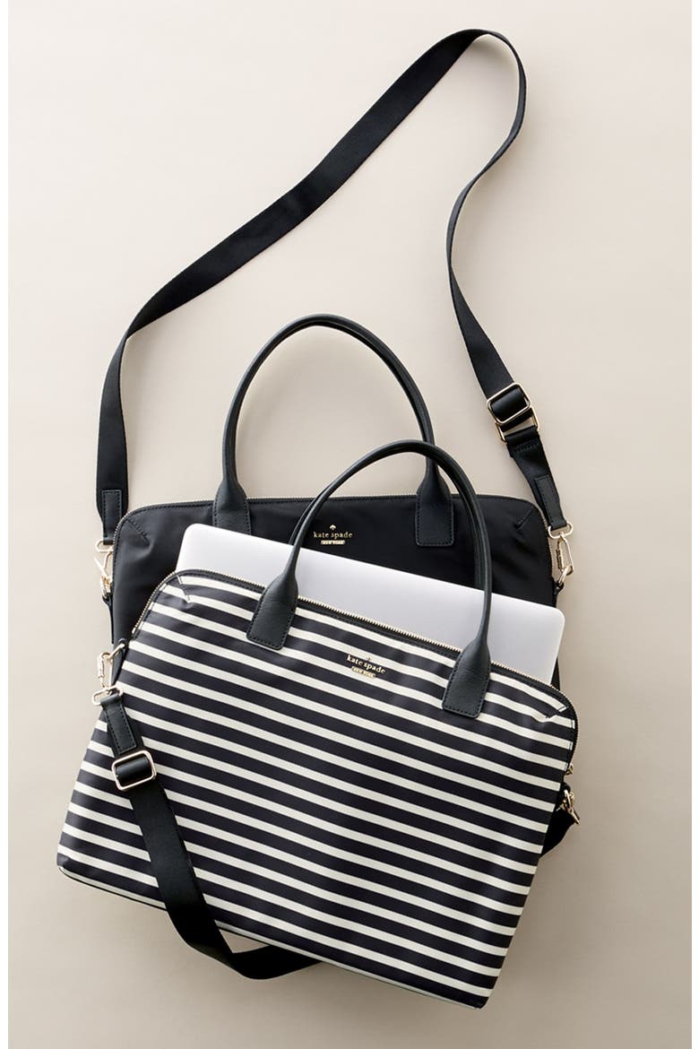'daveney' laptop bag, Alternate, color, BLACK/ CLOTTED CREAM STRIPE