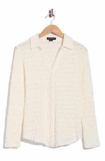 Pucker Up Dreamgirl Semisheer Cotton Blend Lace Button-Up Shirt