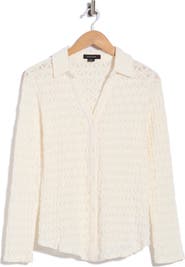 Sanctuary Pucker Up Dreamgirl Semisheer Cotton Blend Lace Button-Up Shirt