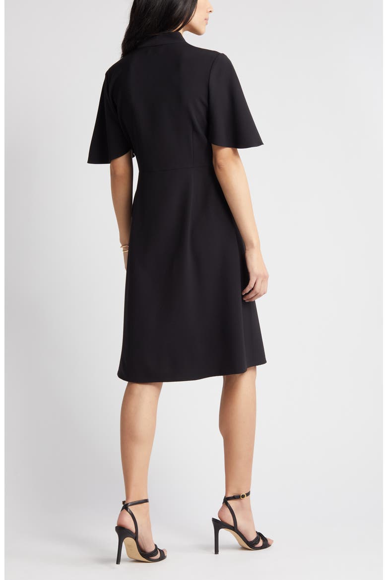 Butterfly Sleeve Crêpe de Chine Wrap Dress, Alternate, color, BLACK