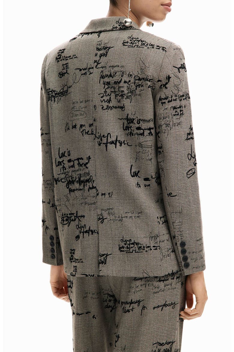 Lettering Print Houndstooth Single Breasted Blazer, Alternate, color, BLACK MULTI