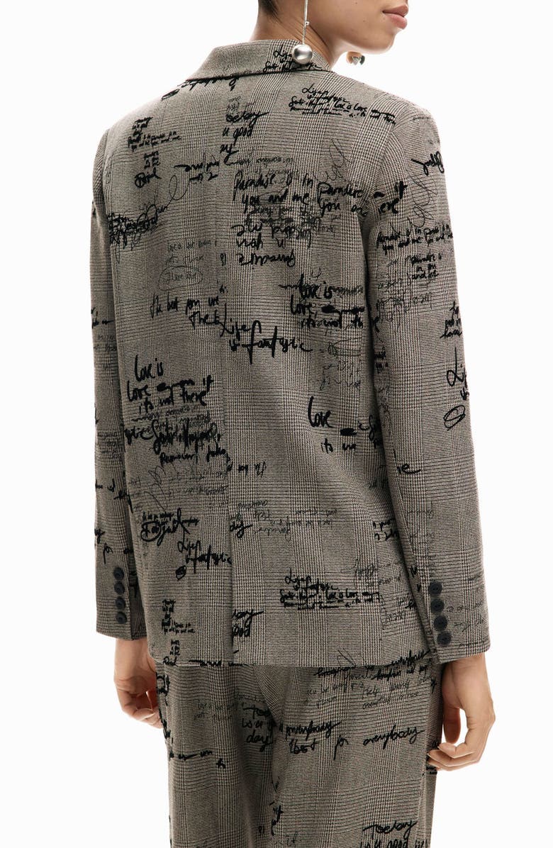 Desigual Embroidered Houndstooth Single Breasted Blazer, Alternate, color, Black Multi