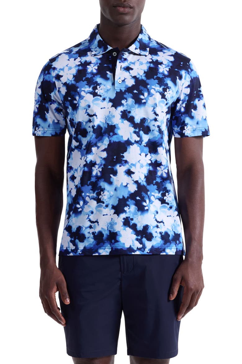 Hendrix Digital Blurred Floral Print Pima Cotton Polo, Main, color, NAVY