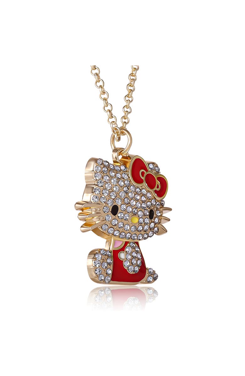 Hello Kitty Crystal Gold-Tone Pendant Necklace, Alternate, color, Red