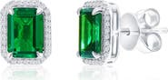 SIMONA Sterling Silver Lab Grown Emerald & Diamond Halo Stud Earrings