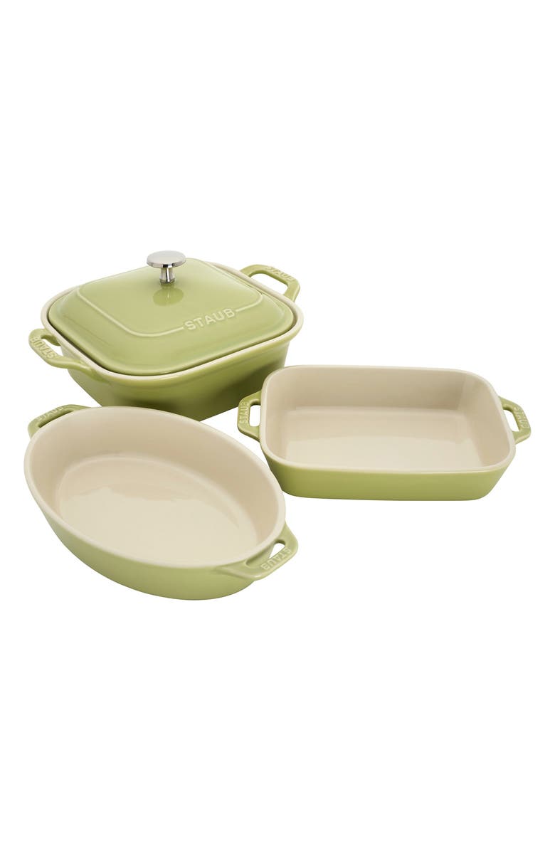 Staub 4-Piece Ceramic Baking Dish Set, Main, color, Light Green
