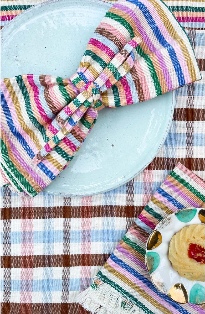 Archive New York Handwoven Classic  Plaid Cotton Table Runner, Alternate, color, Brown