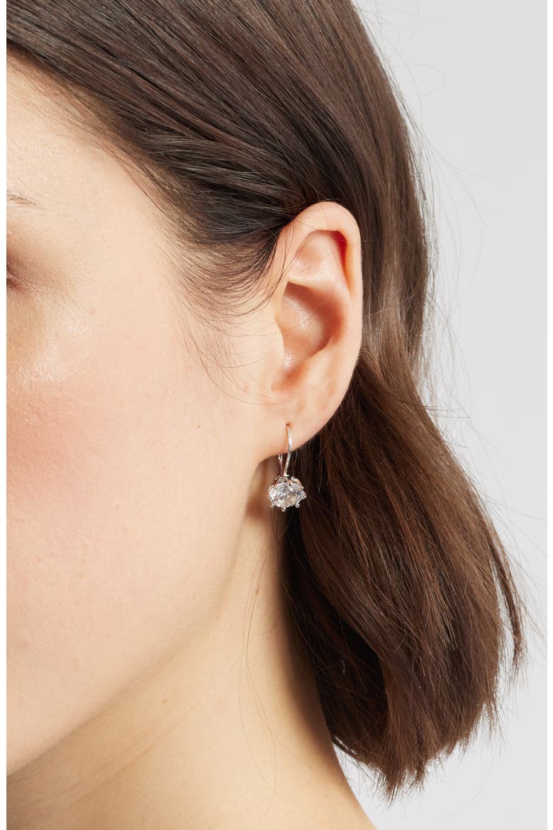 Round Cubic Zirconia Lever Back Earrings, Alternate, color, CLEAR- PLATINUM PLATED