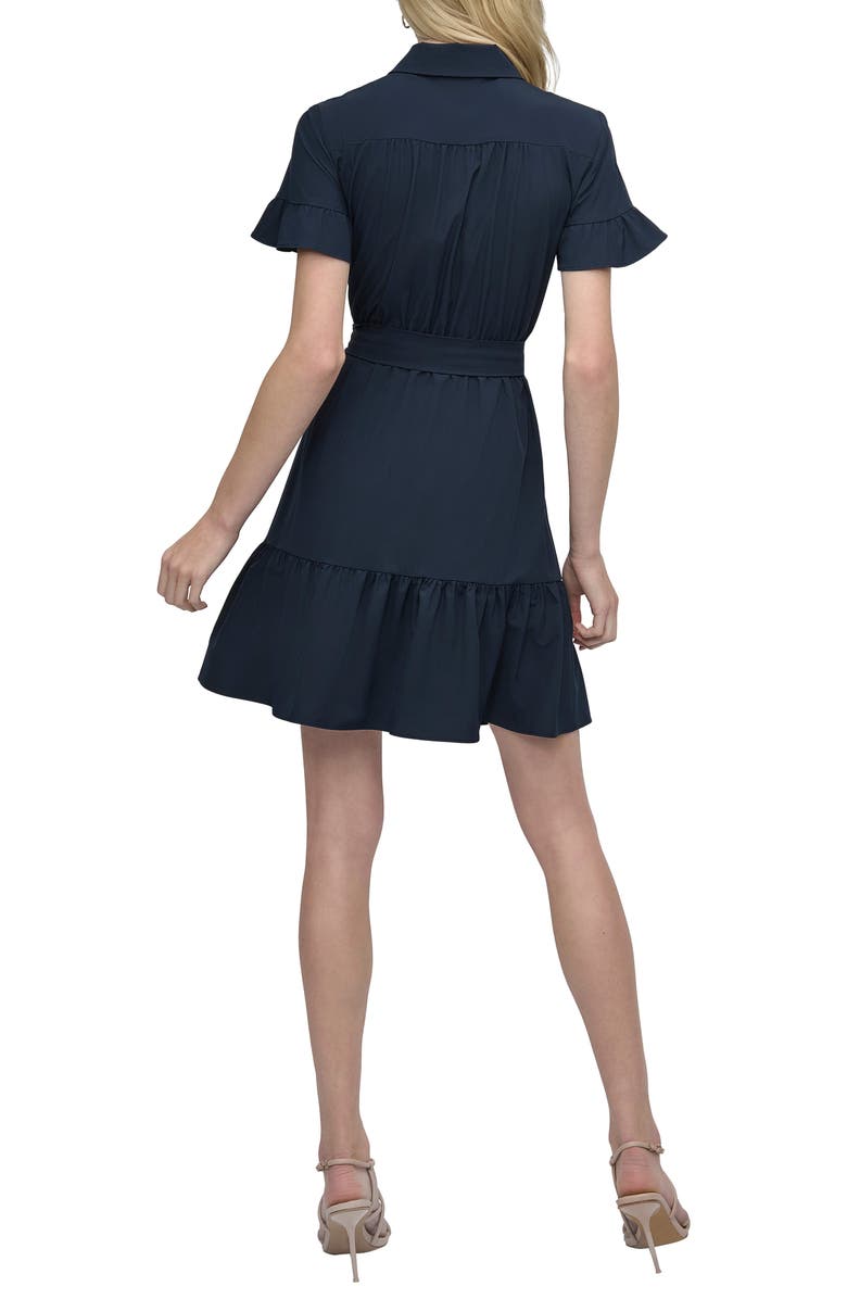 DKNY Ruffle Mini Shirtdress, Alternate, color, Navy