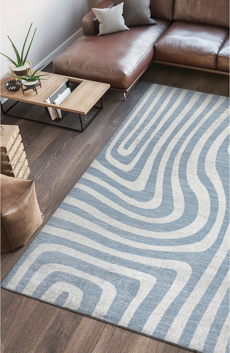 JONATHAN Y Maze Abstract Two-Tone Low-Pile Machine-Washable Area Rug, Alternate, color, Blue/Cream