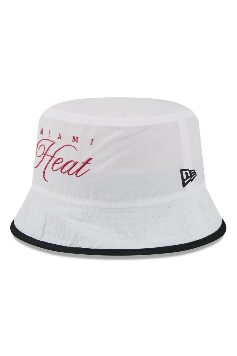 Men's New Era White/Black Miami Heat 2025 NBA Draft Nylon Bucket Hat, Alternate, color, White
