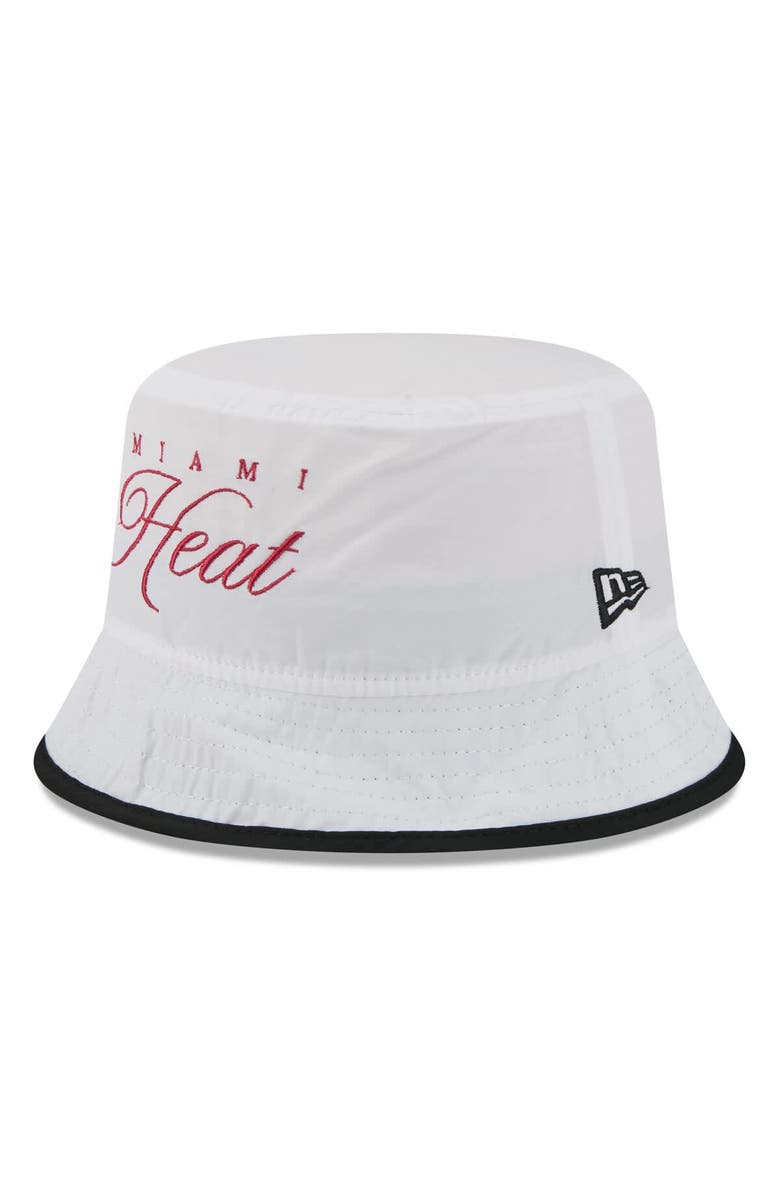 New Era Men's New Era White/Black Miami Heat 2025 NBA Draft Nylon Bucket Hat, Alternate, color, White