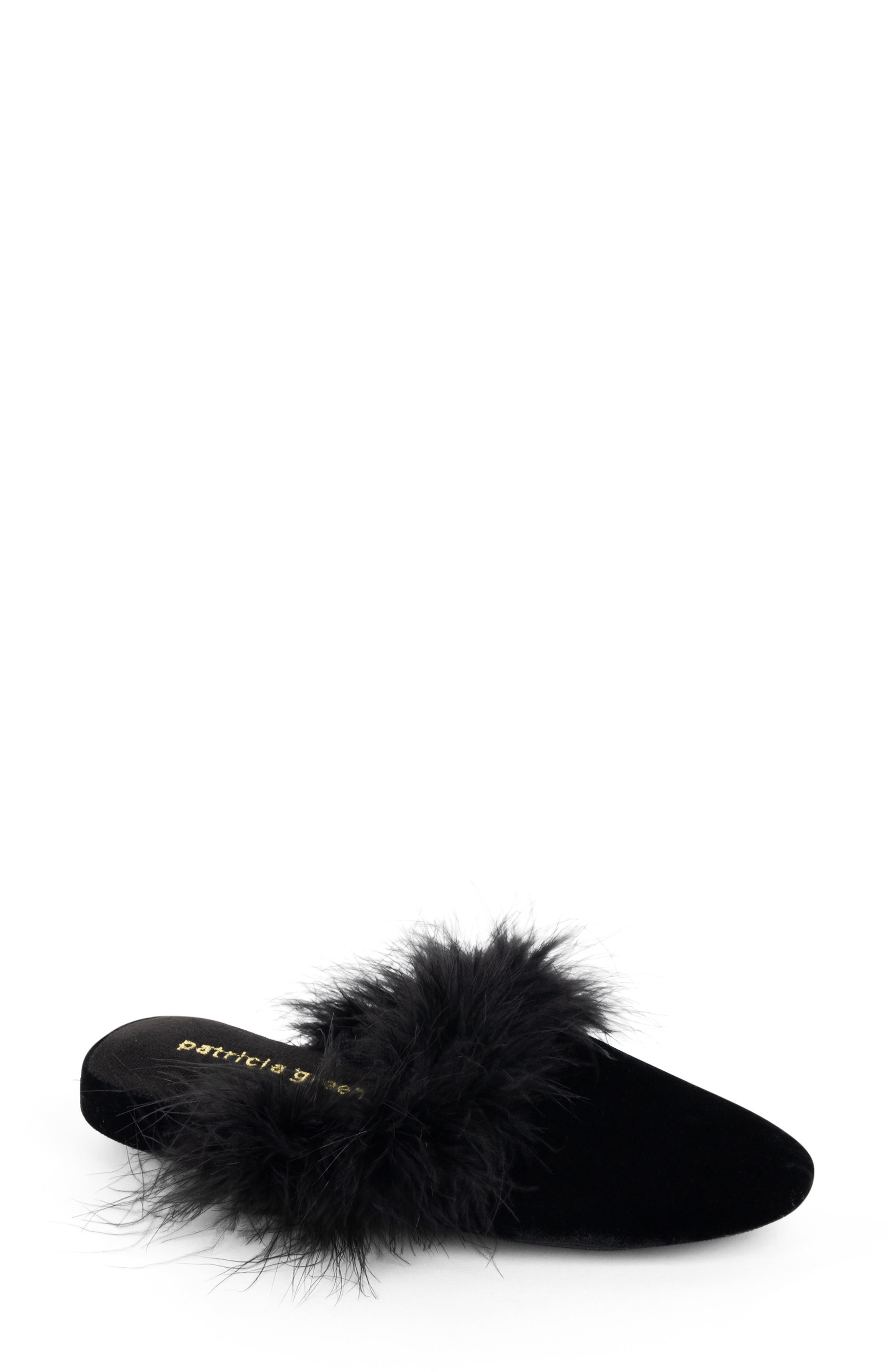 patricia green Party Feather Velvet Slipper, Main, color, 