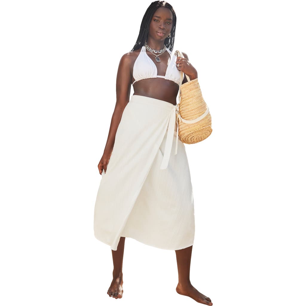Swimsuits For All Crinkle Pleat Wrap Skirt Cover Up In White