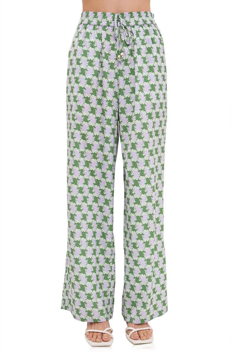 English Factory Leaf Print Wide Leg Pants, Main, color, 