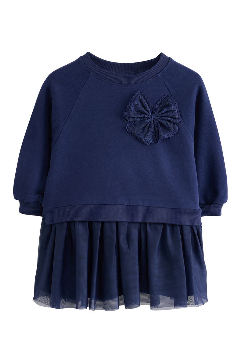 Kids' Bow Appliqué Mixed Media Dress, Main, color, BLUE