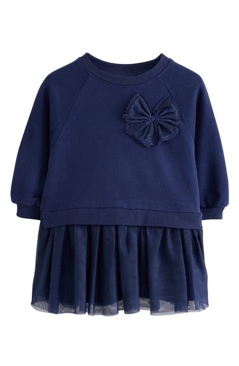 Kids' Bow Appliqué Mixed Media Dress