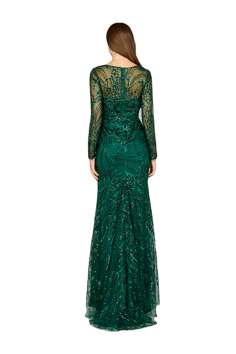 Long Sleeve Lace Gown, Alternate, color, Green