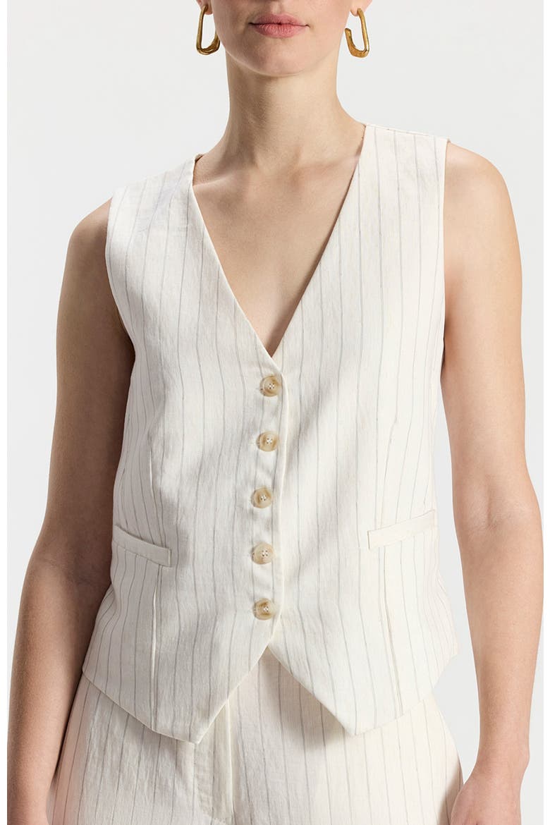 Liliana Tailored V-Neck Pinstripe Vest, Main, color, White With Gray Pinstripes