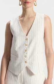 Ronen Chen Liliana Tailored V-Neck Pinstripe Vest