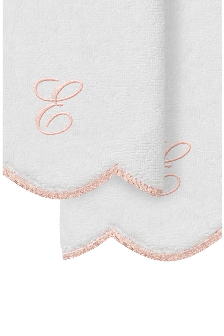 Scallop Set of 2 Monogram Fingertip Towels, Alternate, color, WHITE/ PINK E