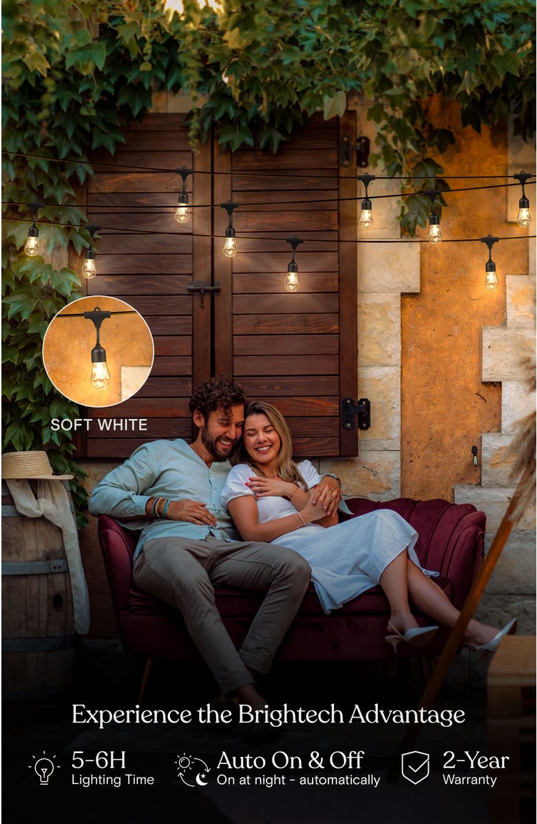 Brightech 27 ft, 12 Light Solar Powered Heavy Duty LED Outdoor String Lights, Shatterproof and Weatherproof Bulbs, Alternate, color, 27 Ft 12 Bulbs | Soft White